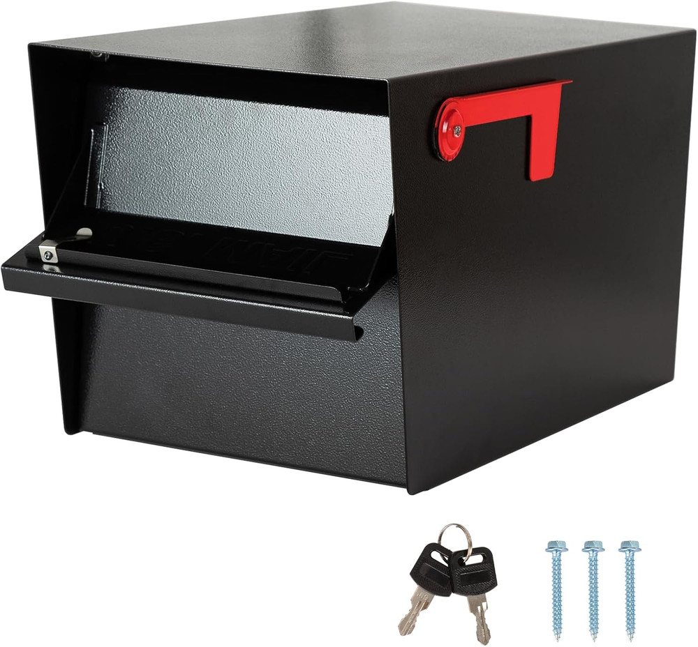 Secure All-Metal Locking Mailbox with 2 Keys - Modern Black Design