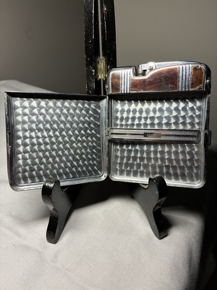 Vintage Ronson Mastercase Cigarette Case & Lighter Working Lift Action Art Deco