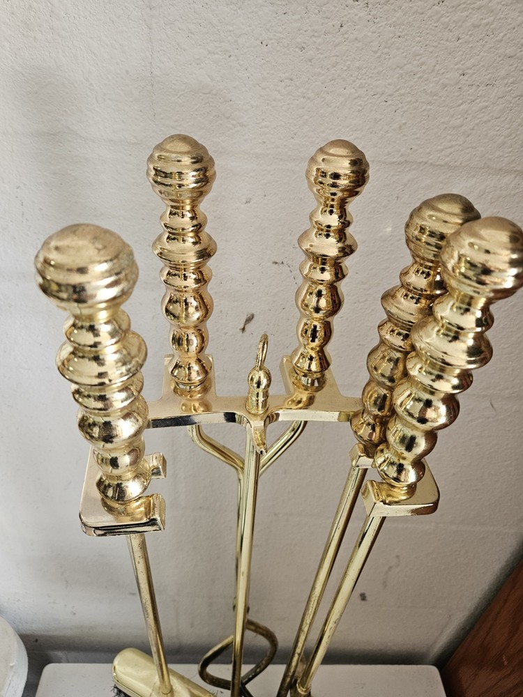 Vintage Fireplace Tools - Brass w/ Brass Ball Handles & Base