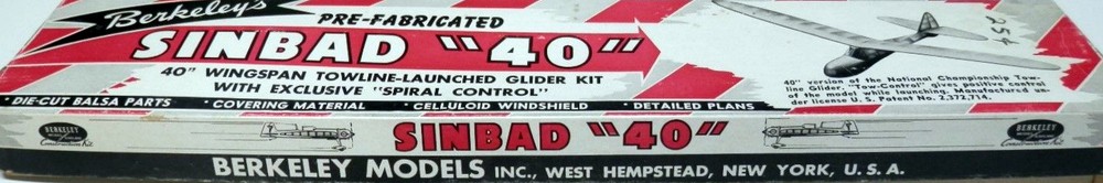 Berkeley SINBAD 40 PLAN & PARTS PATTERNS for 40" Towline Glider Model Airplane