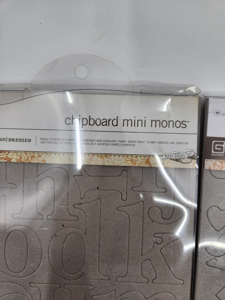 2 Packs Basic Grey Undressed Chipboard Mini Monos 81 pc Mellow 80 pc Pre-owned