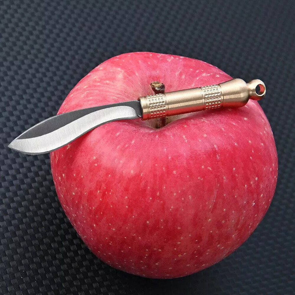 Mini Fixed Blade keychain Brass Leather Sheath Outdoor Camping EDC Tool U