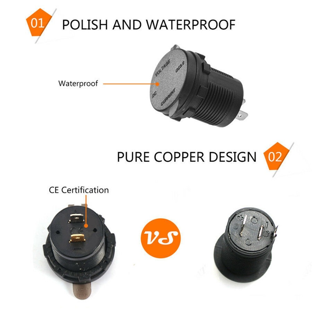 Socket LED Motorcycle USB Fast Socket Volt Voltage Waterproof DC 12/24V