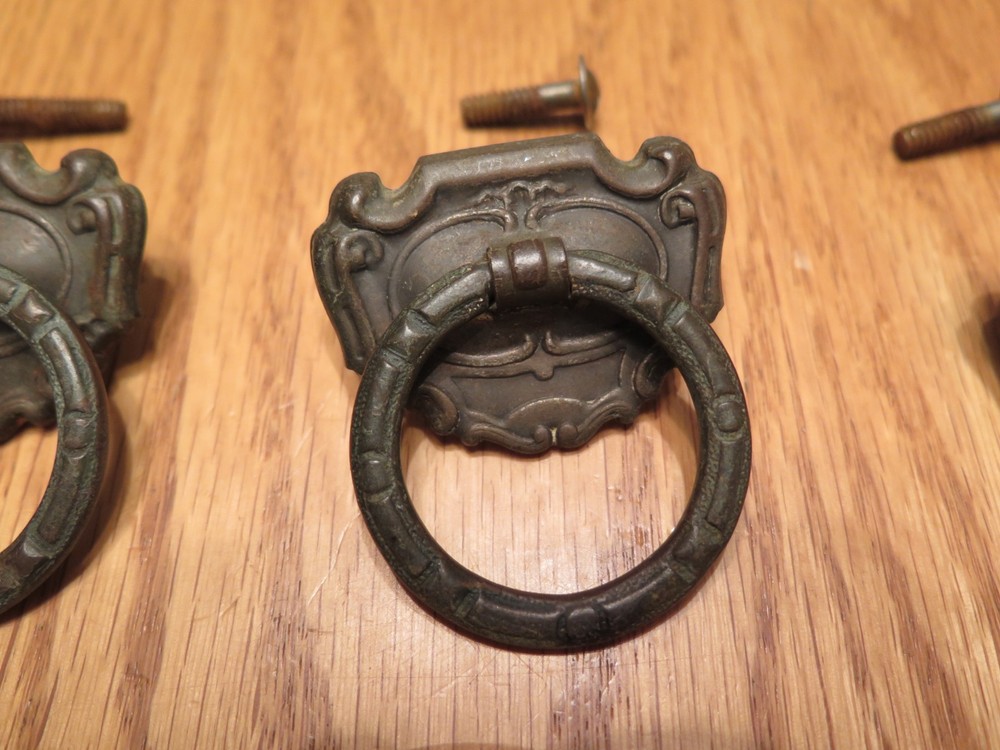 Vintage Brass Tone Drawer Pulls - 3 Drop Pulls & 1 Round Pull