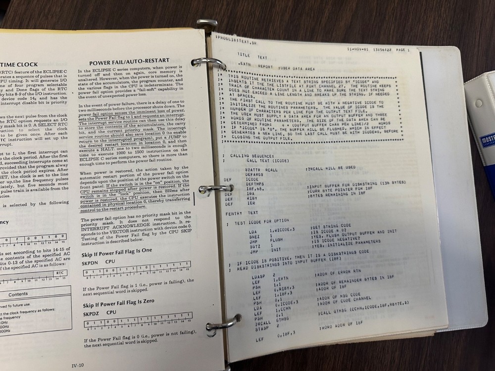 Data General AOS Macroassembler Reference Manual minicomputers — MOSTEK binders