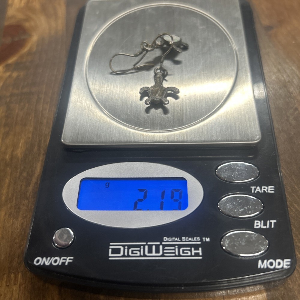 Mexican 950 Silver Turtle Dangle Earrings 2.19 Grams