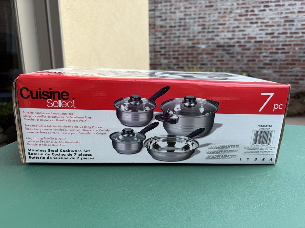 Cuisine Select 7 Pc Stainless Steel Cookware Set Pots Pans Glass Lids