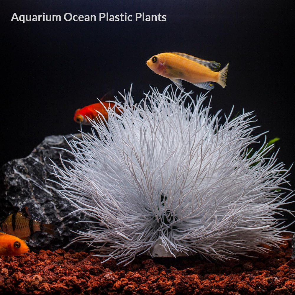 Fish Tank Decorations Aquarium Plants Plastic Artificial Décor (White)