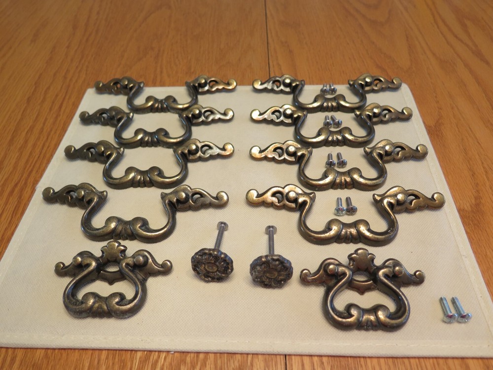 Vintage Brass Drawer Pull Hardware Mixed Lot of 12 Pieces