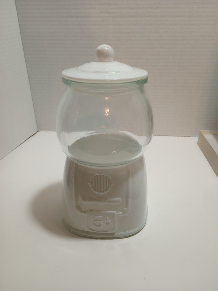 White Glass Gumball Candy Jar