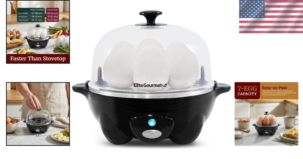 Rapid Egg Cooker 7‑Egg Boiler, Soft/Medium/Hard, Auto Shut‑Off, Buzzer, Omelet &