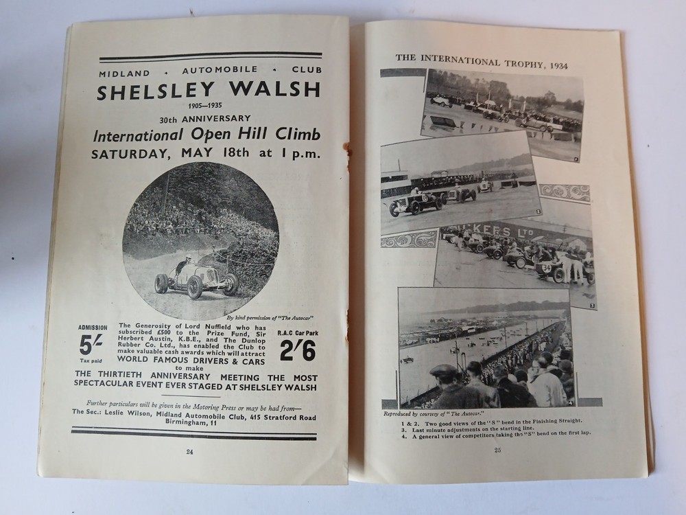 Brooklands International trophy programme May 1935.Boooklands programme.