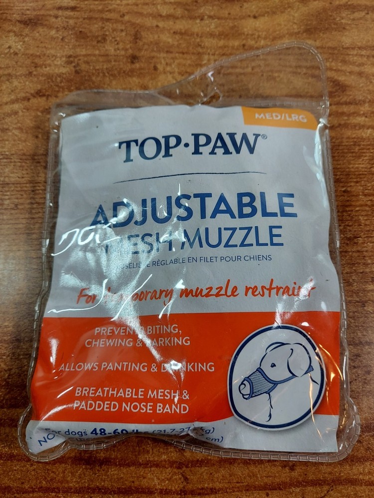 Top Paw Adjustable Mesh Muzzle Size Med/Lrg 48-60 lbs Nose Circumference 7"