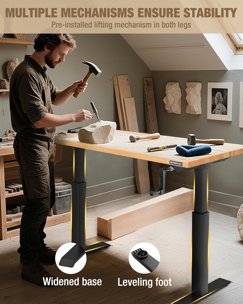 WORKPRO Adjustable Workbench with Crank Handle 47.2"x23.6" Rubber Wood Worktable