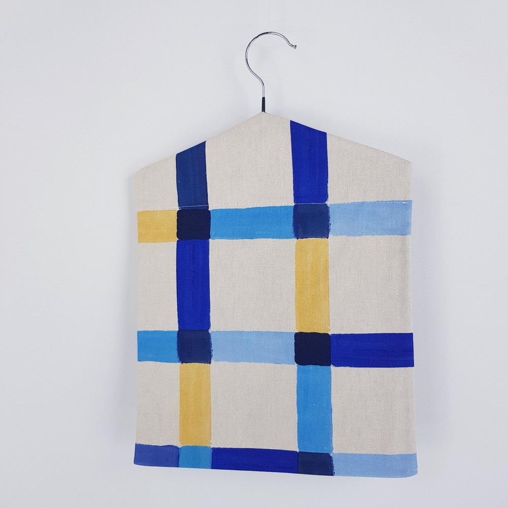 Peg Bag Handmade Cream Blue Painted Stripes Lined Laundry Clothes Peg Holder