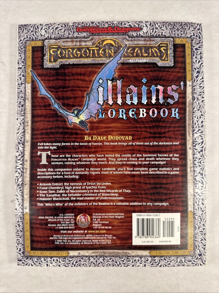 TSR Forgotten Realms Villains' Lorebook VG+ Original