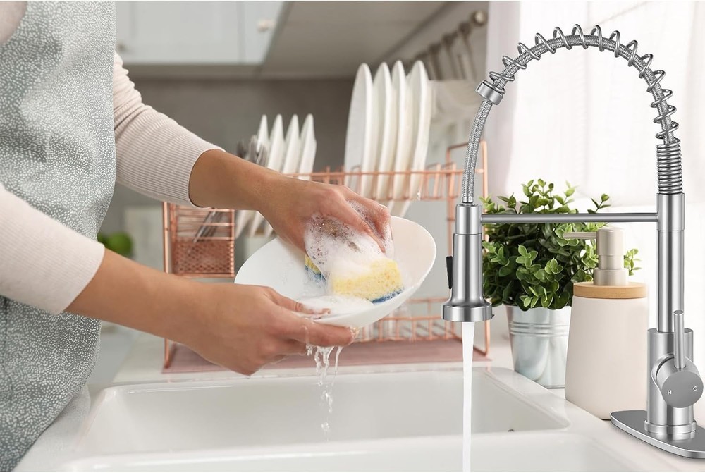 Kitchen Faucets with Pull Down Sprayer Brushed Nickel High Arc Single Handle ...