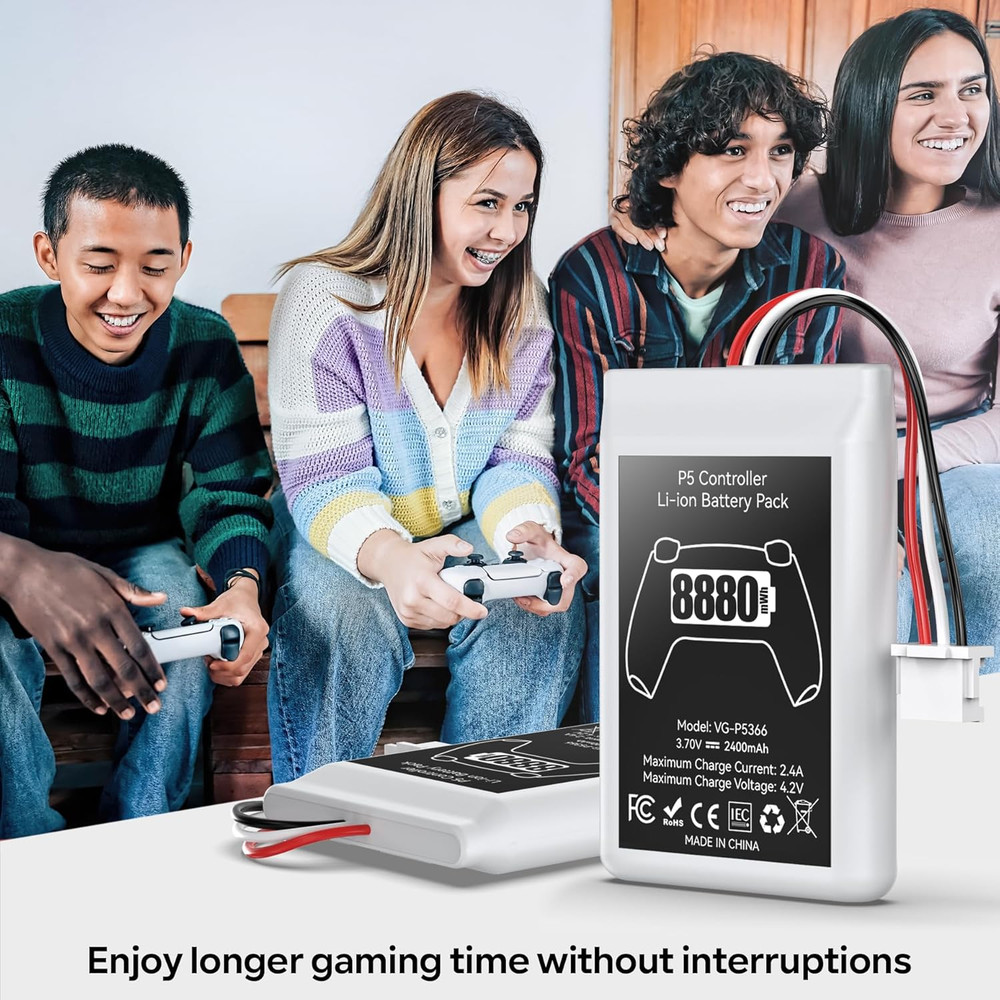 PS5 Controller Battery with 2 Packs x 8880mWh High Capacity PS5 Controller Batt