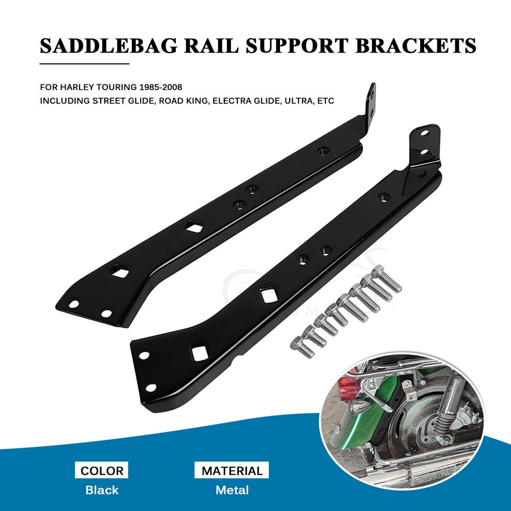 Black Saddlebag Rail Support Brackets For Harley Electra Glide FLHTC Road King