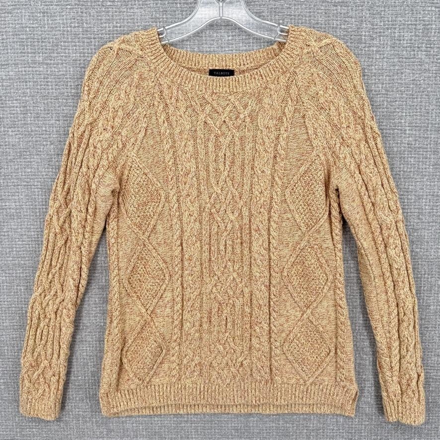 Talbots Sweater Pullover Womens S Multicolor Cable-Knit Crew Neck Collarless