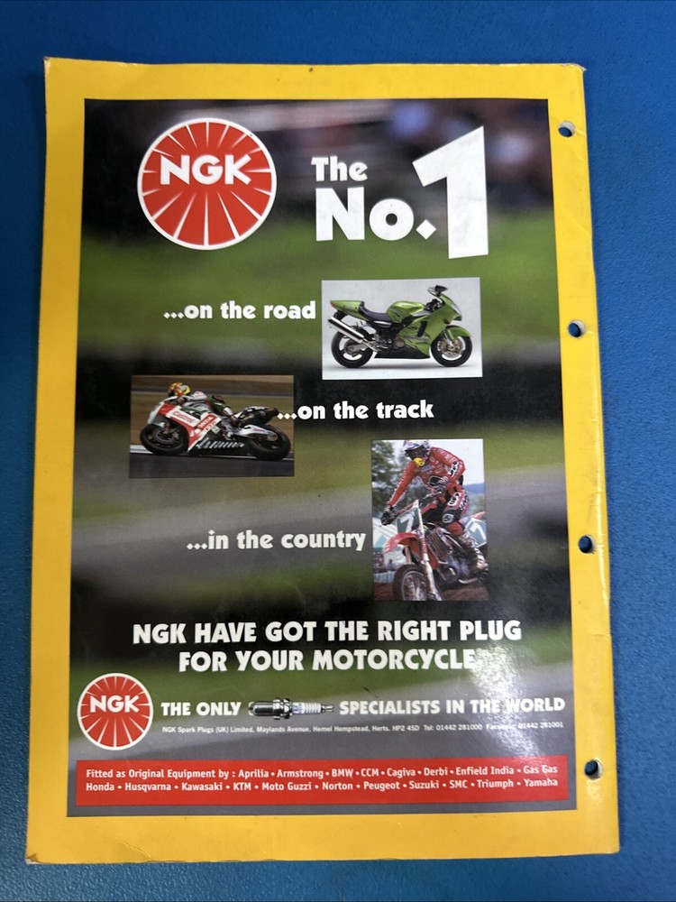 NKG MOTORCYCLE SPARK PLUG CATALOGUE 2001 SAME DAY DISPATCH