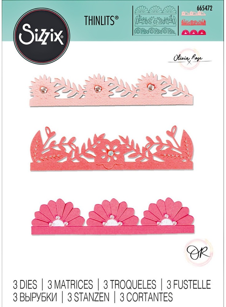 NEW Retired Sizzix Thinlits Bold Floral Edges 3pc #665472 Retail $14.99 O. Rose