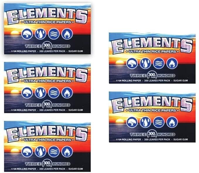 Elements 300s (1 1/4) Cigarette Rolling Papers 5 Packs