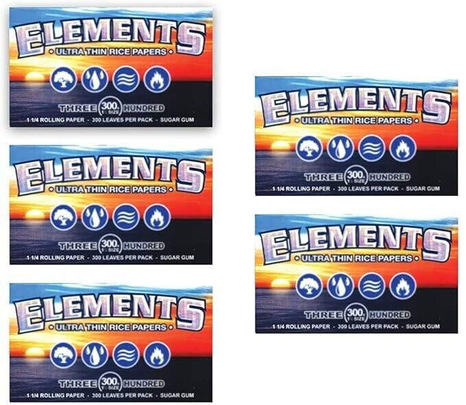 Elements 300s (1 1/4) Cigarette Rolling Papers 5 Packs