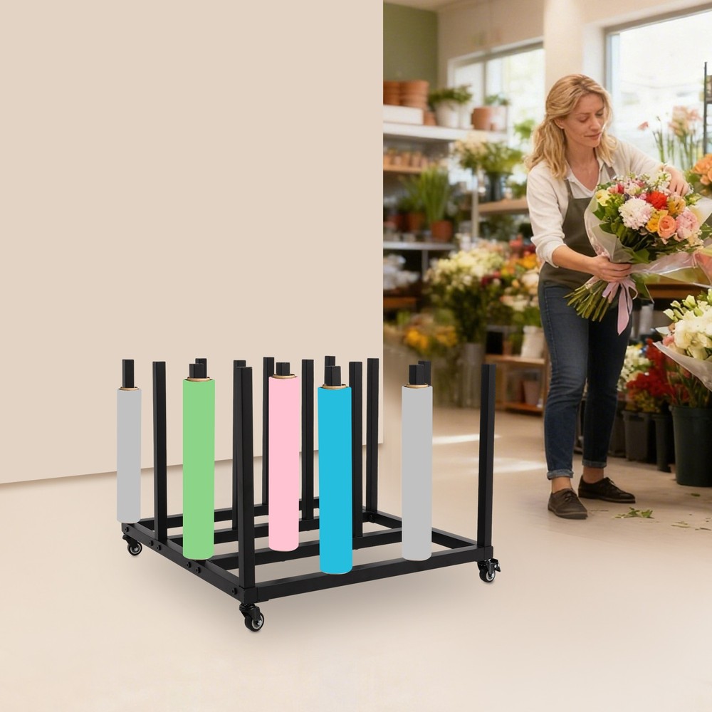 Mobile File Roll Organizer Blueprint Storage Stand 16 Rolls Capacity Rack Black