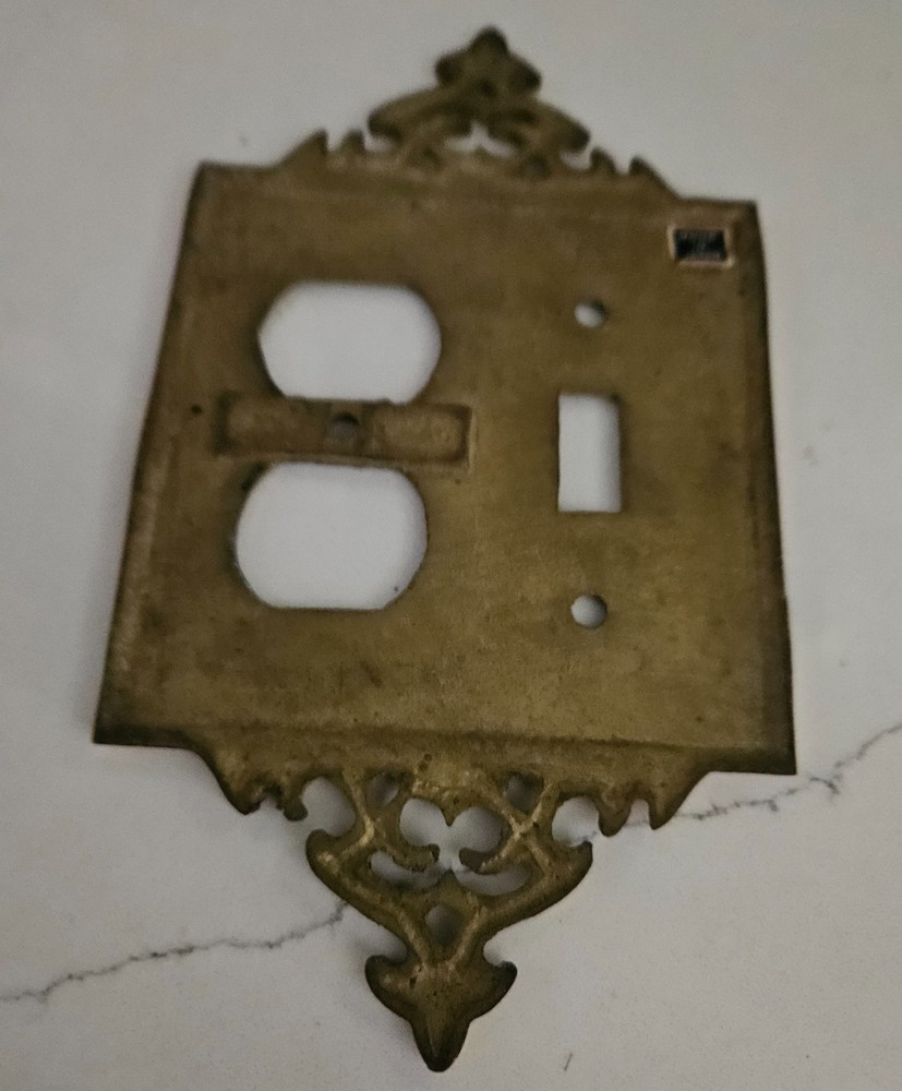 2 Vintage Solid Brass Switch Plate Covers Gothic Japan