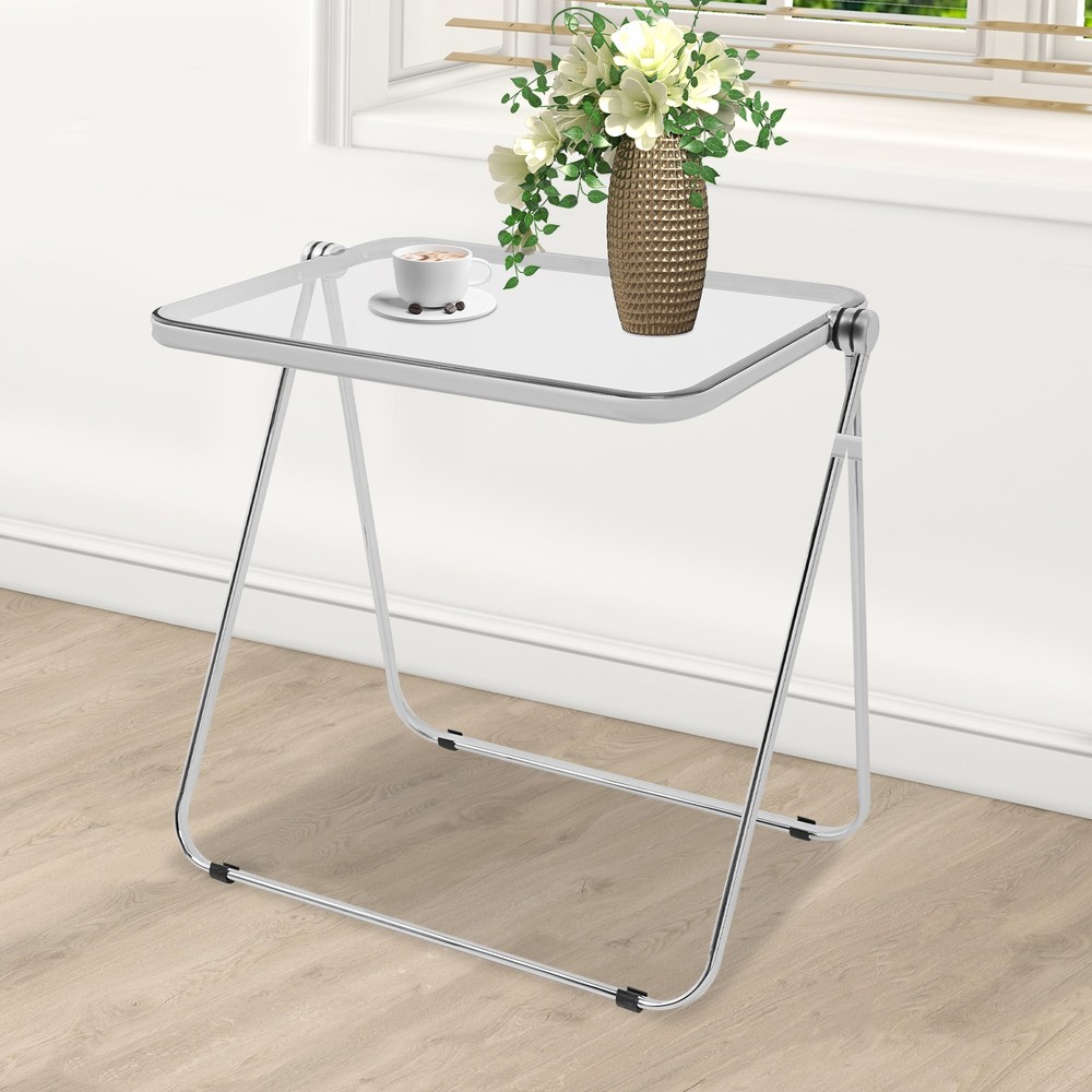 Clear Foldable Side Table Tiny Desk for Home Office, Small Computer Desk