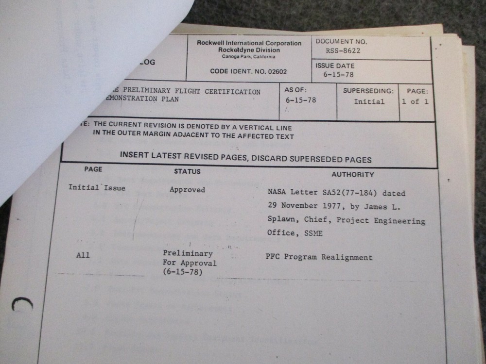 1978-80 NASA MSFC SPACE SHUTTLE PRELIMINARY FLIGHT CERTIFICATION INFO+AWARD CERT