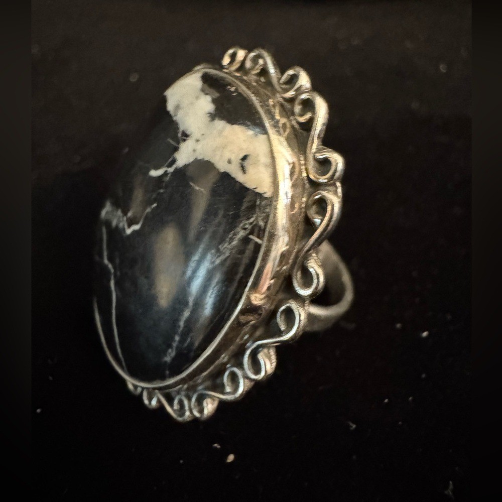 Elegant white, buffalo, turquoise and sterling Silver Statement Ring