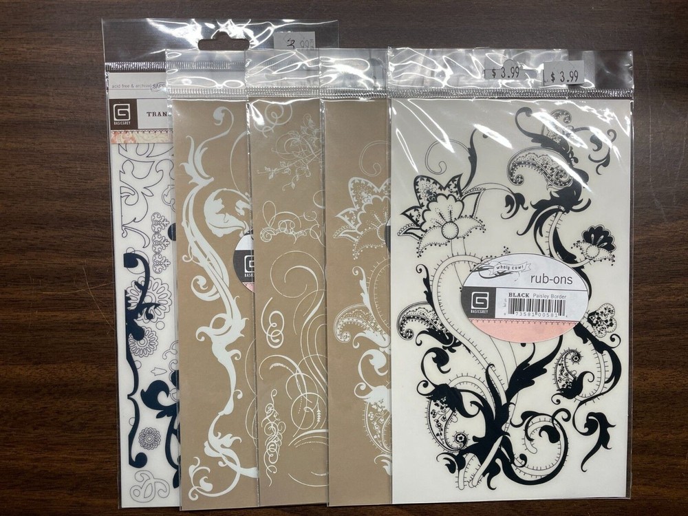 BASIC GREY BORDERS AND FLOURISHES - RUB-ON TRANSFERS