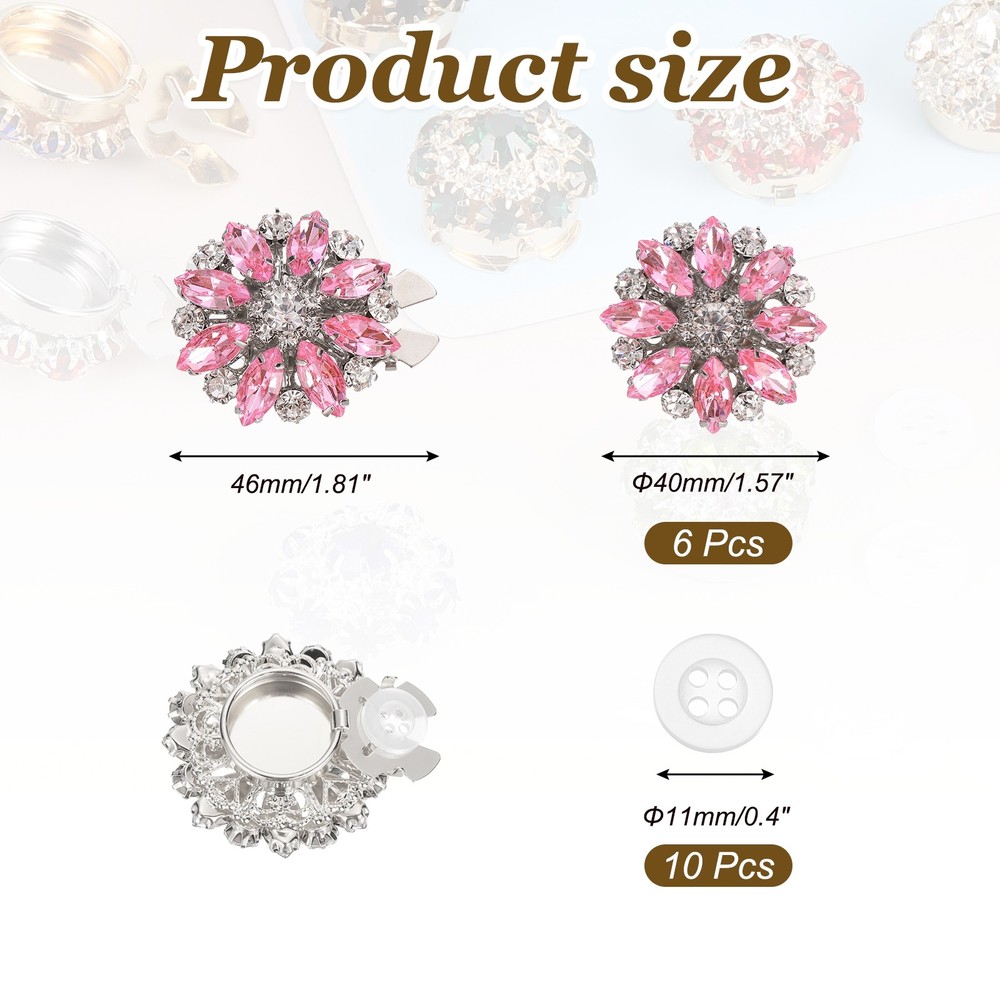 6 Pcs Rhinestone Button Covers, Marquise Buttons, Light Pink/Silver