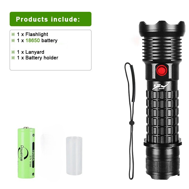 Professional Diving Torch XHP199 Scuba Flashlight Underwater Torch Light