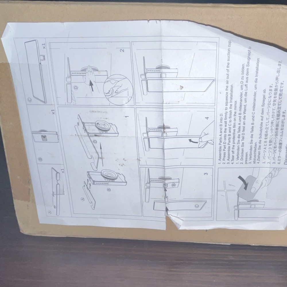 Rectangular Silver Shower Mirror Suction Mount Removable Easy Install Bathroom