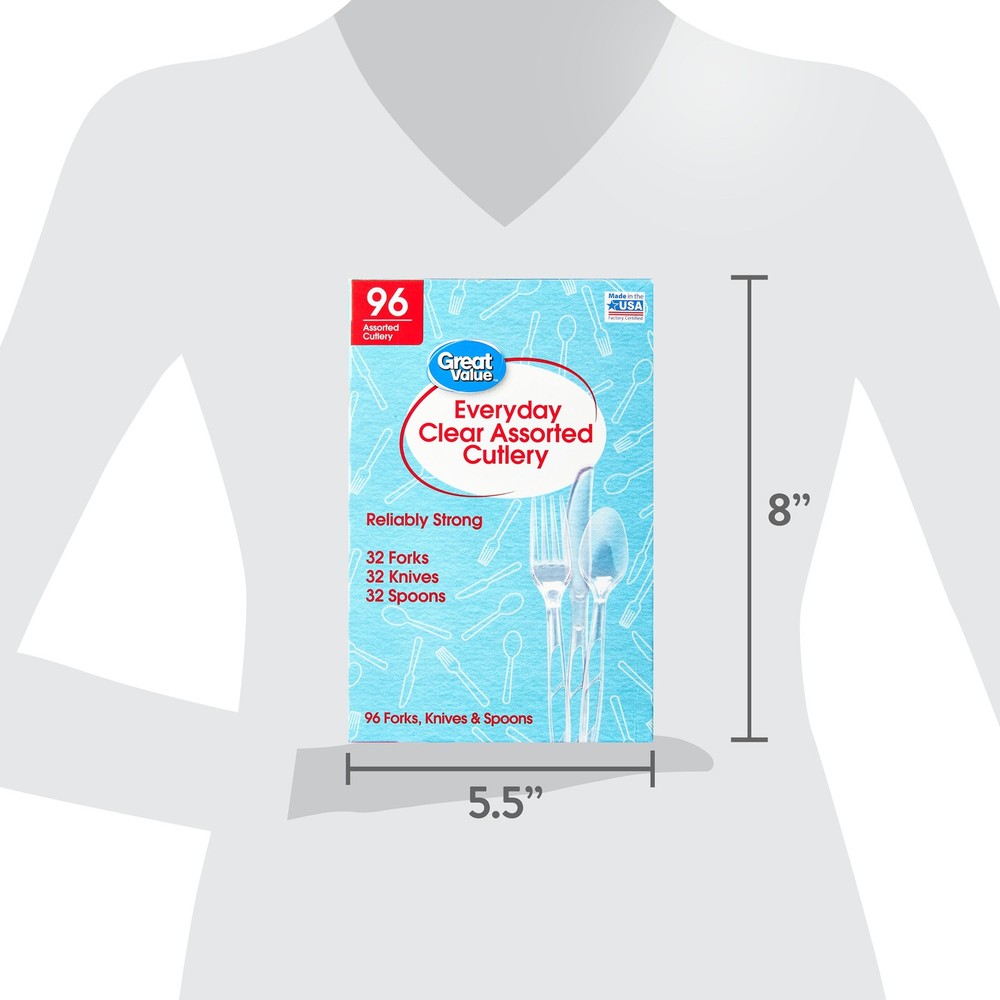 Plastic Everyday Clear Assorted Cutlery, 96 Count includes 32F/32S/32K