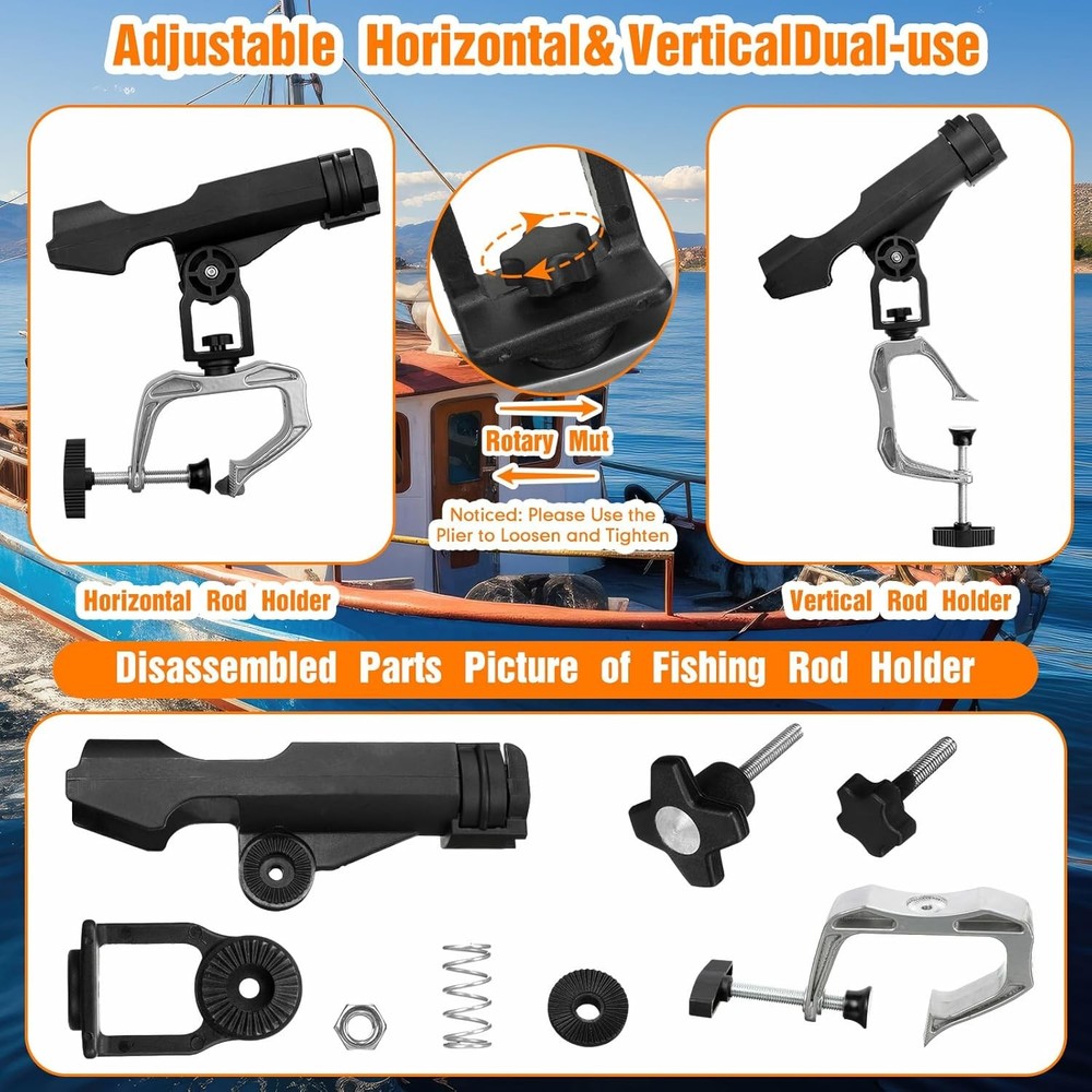 Boat Rod Holder 6 Pack 360 Degree Folding Clamp