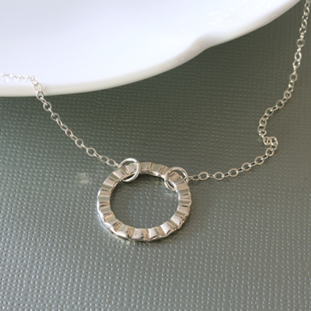 Sterling Silver Textured Circle Connector Necklace