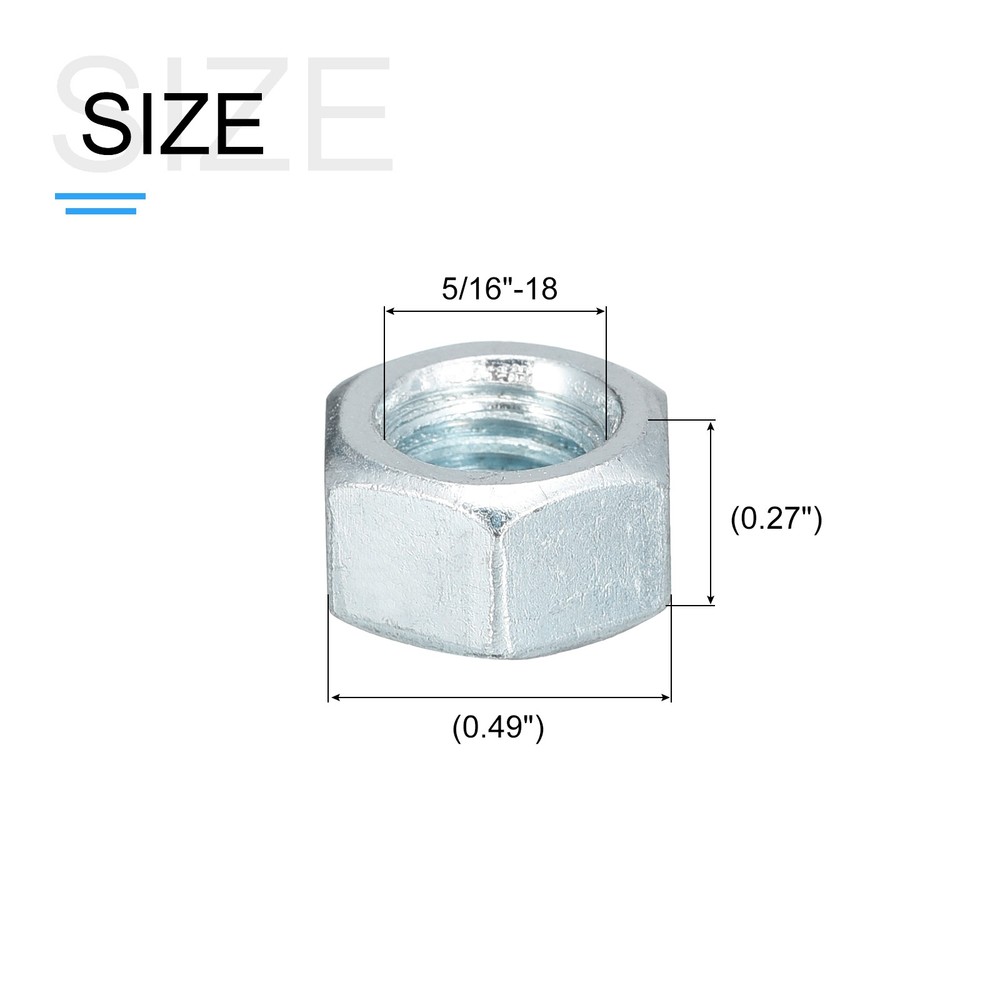 Hex Nuts (5/16"-18) 100Pcs Carbon Steel Coarse Thread Silver