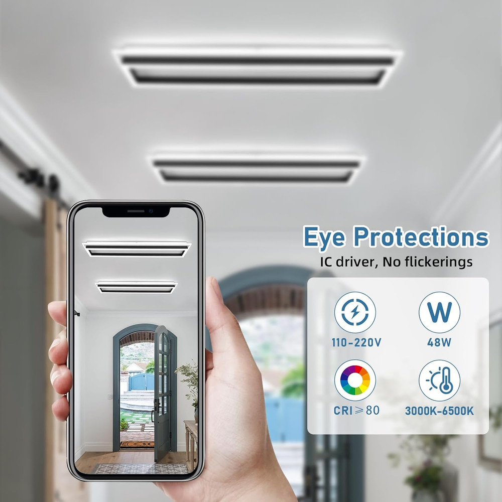 Dimmable LED Ceiling Light with Remote - Modern 31.5" Linear Flush Mount