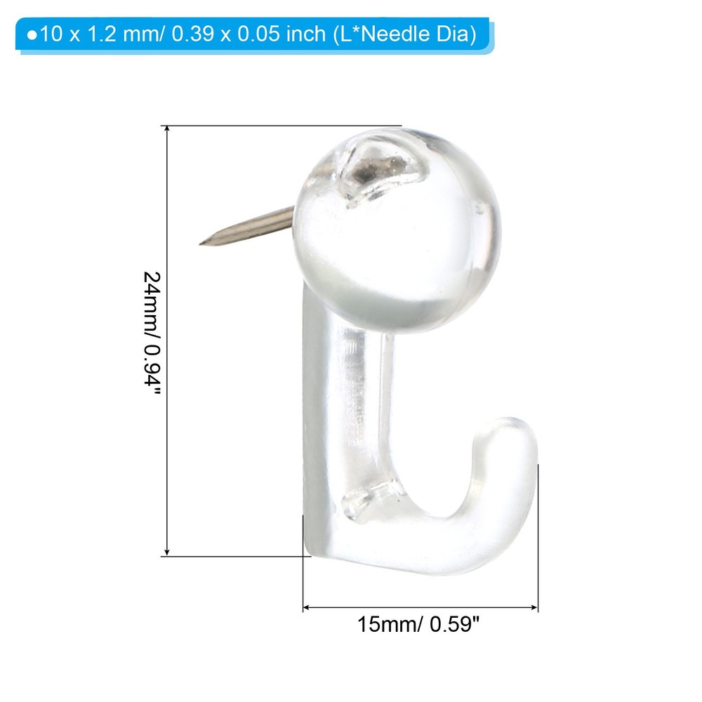 120Pcs Push Pin Hook, Plastic Thumb Tacks with Hook, Transparent