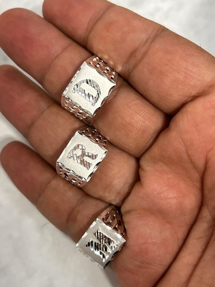 Mens Initial Solid Sterling 925 Genuine Silver Letter Alphabet Ring Mens Silver
