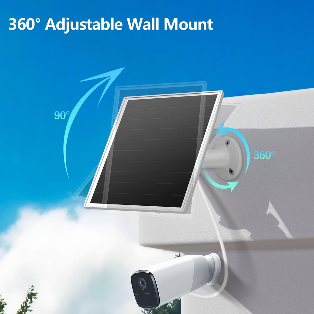 6W Solar Panel for Outdoor Security Camera with Micro USB & - white-1Pack