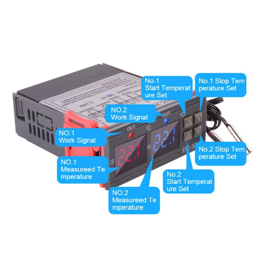 STC-3008 Dual Digital Temperature Controller Two Relay Output DC12V dual probe
