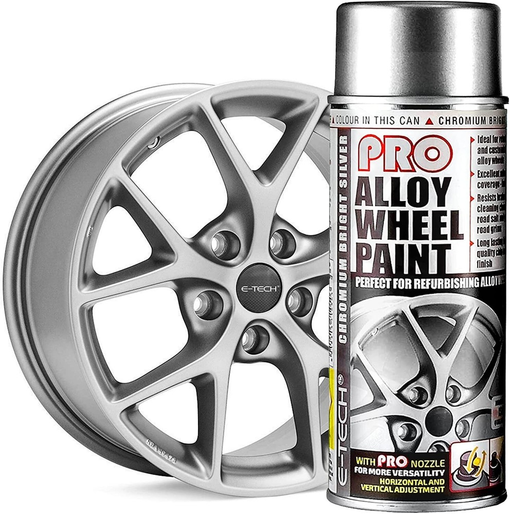 Silver Car Alloy Wheels Spray Paint Can Chromium Bright E-Tech PROAWP701
