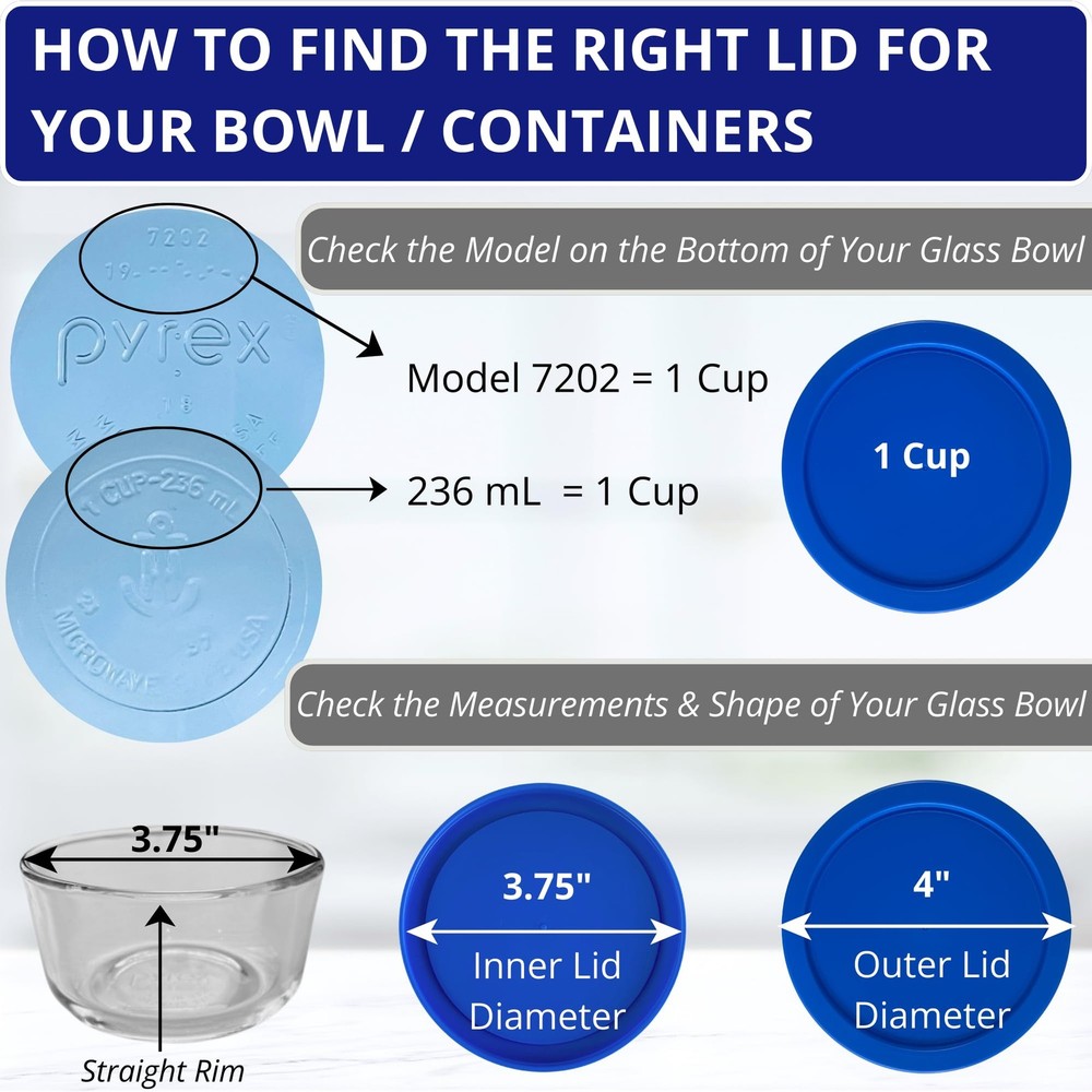 1, 2, 4 & 7 Cup Blue Round & 3, 6, 11 Cup Blue Rectangle Replacement Lids/Cov...