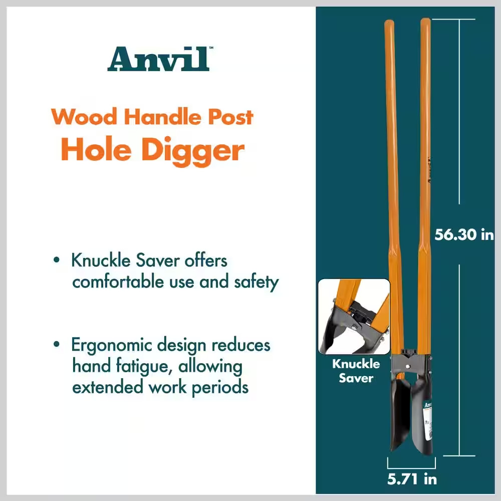 47 In. L Wood Handle Steel Post Hole Digger