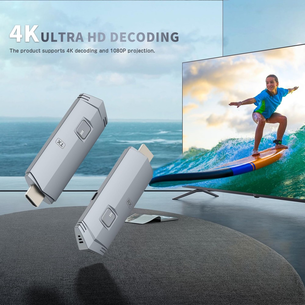 Wireless HDMI Transmitter and Receiver, HDMI Wireless Extender Portable 4k